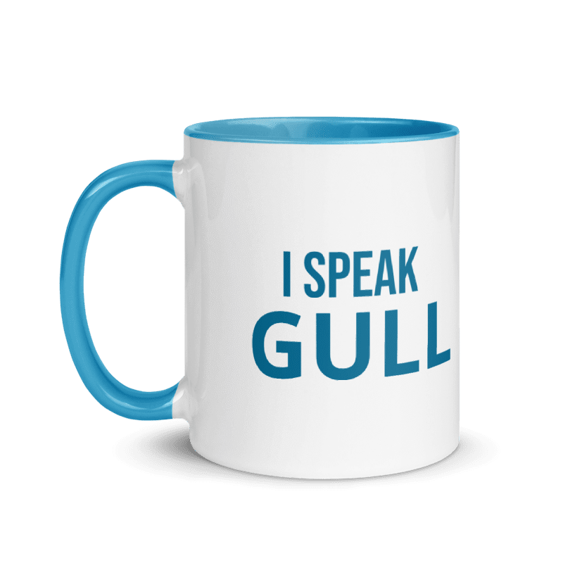 Tazza con gabbiano Fletcher – I Speak Gull (Edizione Blu Mare) con interno colorato